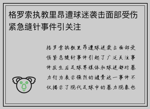 格罗索执教里昂遭球迷袭击面部受伤紧急缝针事件引关注